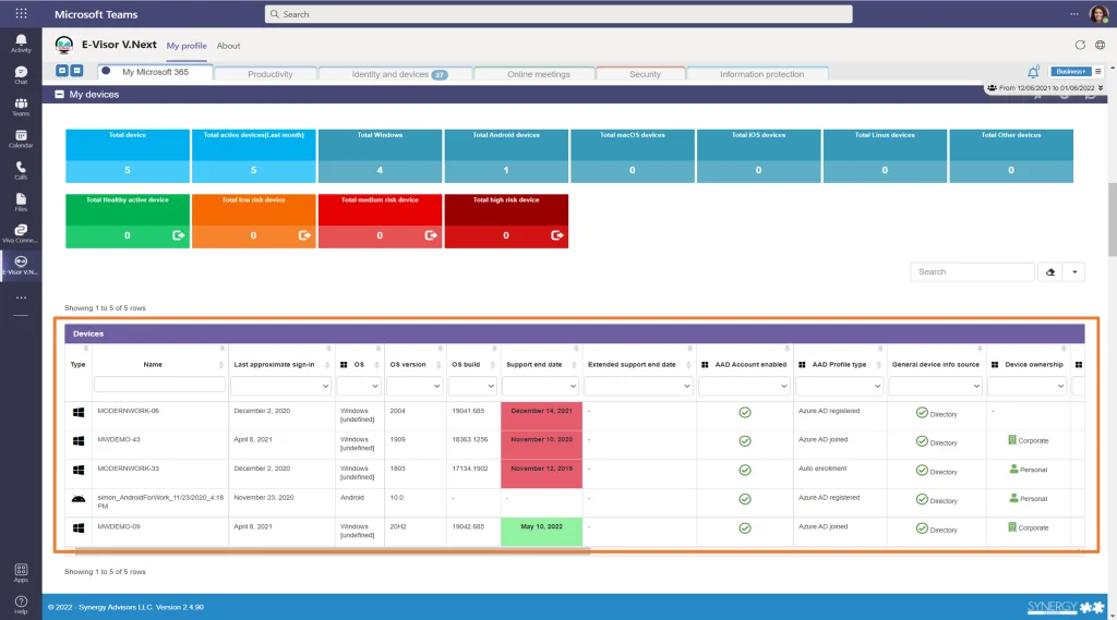 Device status and compliance