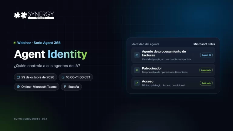 Agent Identity: ¿Quién controla a sus agentes de IA? · Synergy Advisors, 29 de octubre de 2026 · España