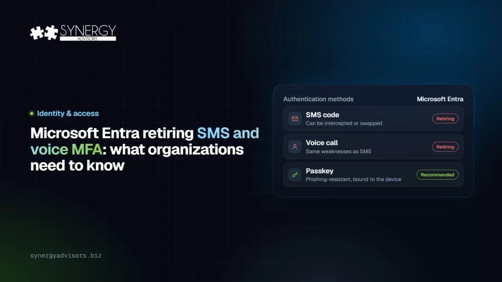 Microsoft Entra retiring SMS and voice MFA: what organizations need to know · Synergy Advisors