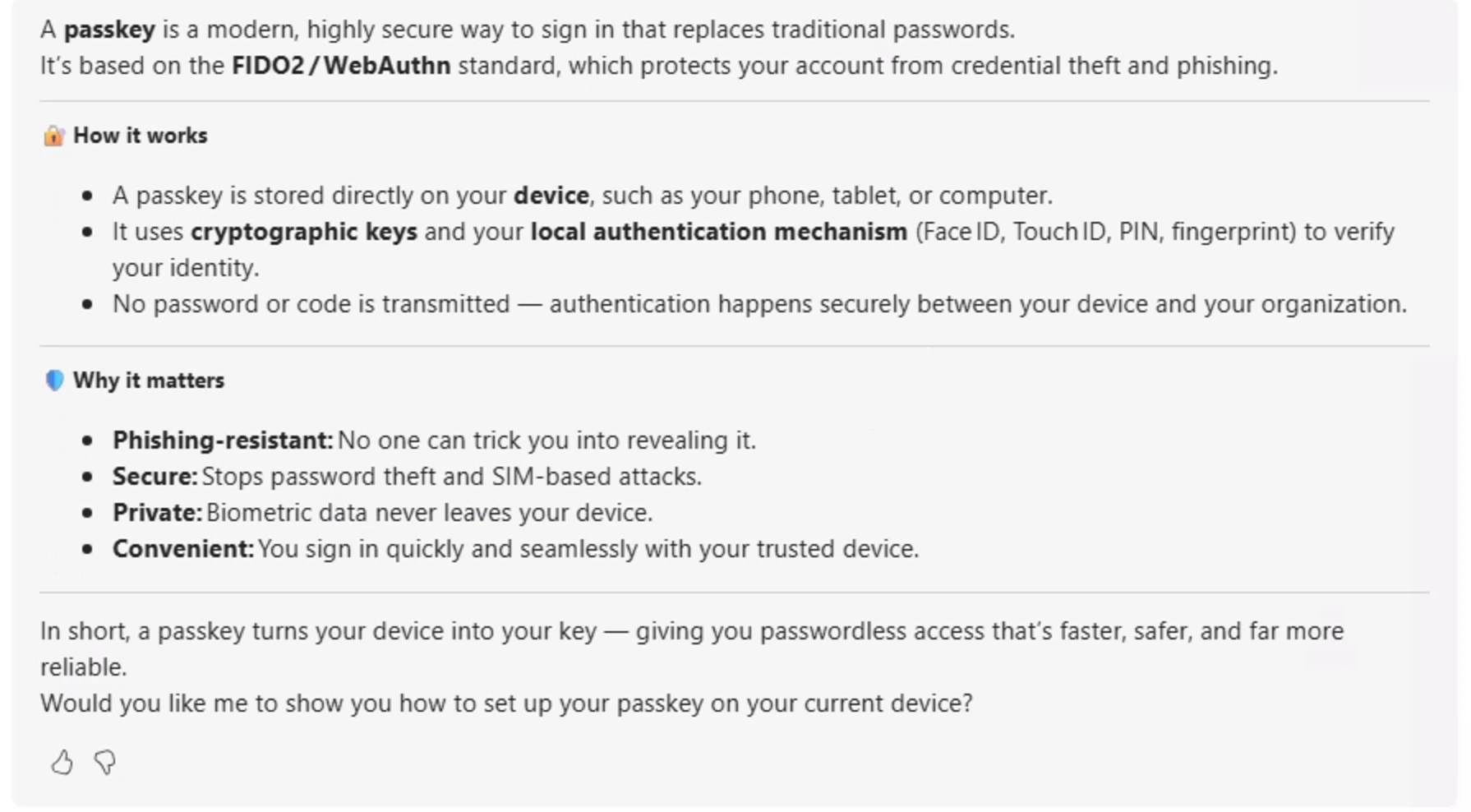 Secure Access User Agent explaining what a passkey is and why it matters